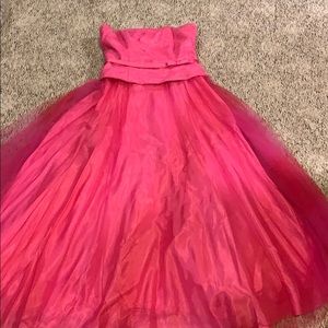 Hot Pink Strapless Tulle Prom Dress